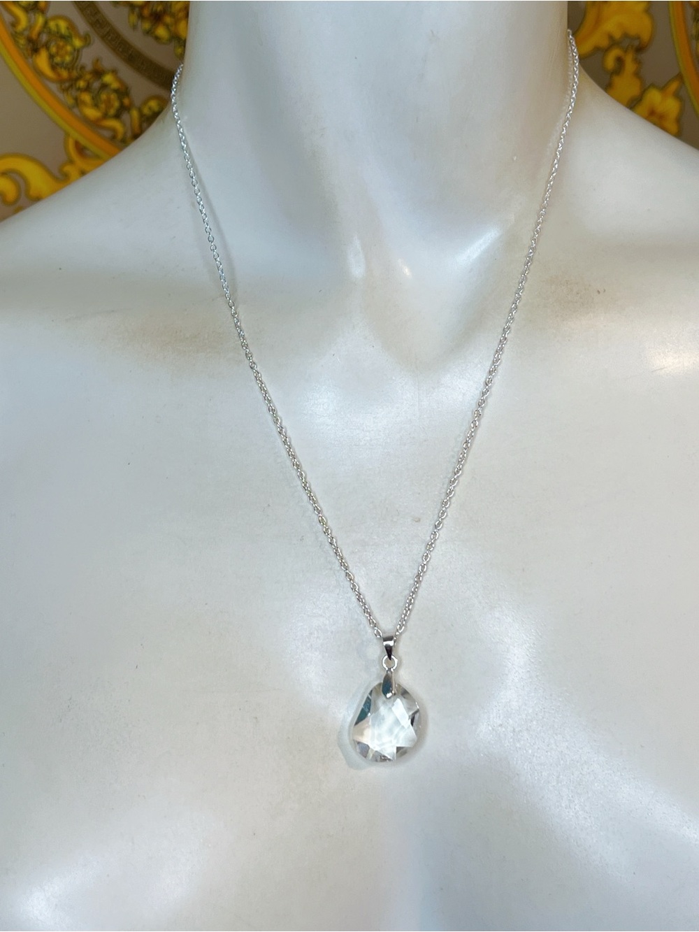 Sterling silver Swarovski faceted clear crystal pendant chain 18” necklace